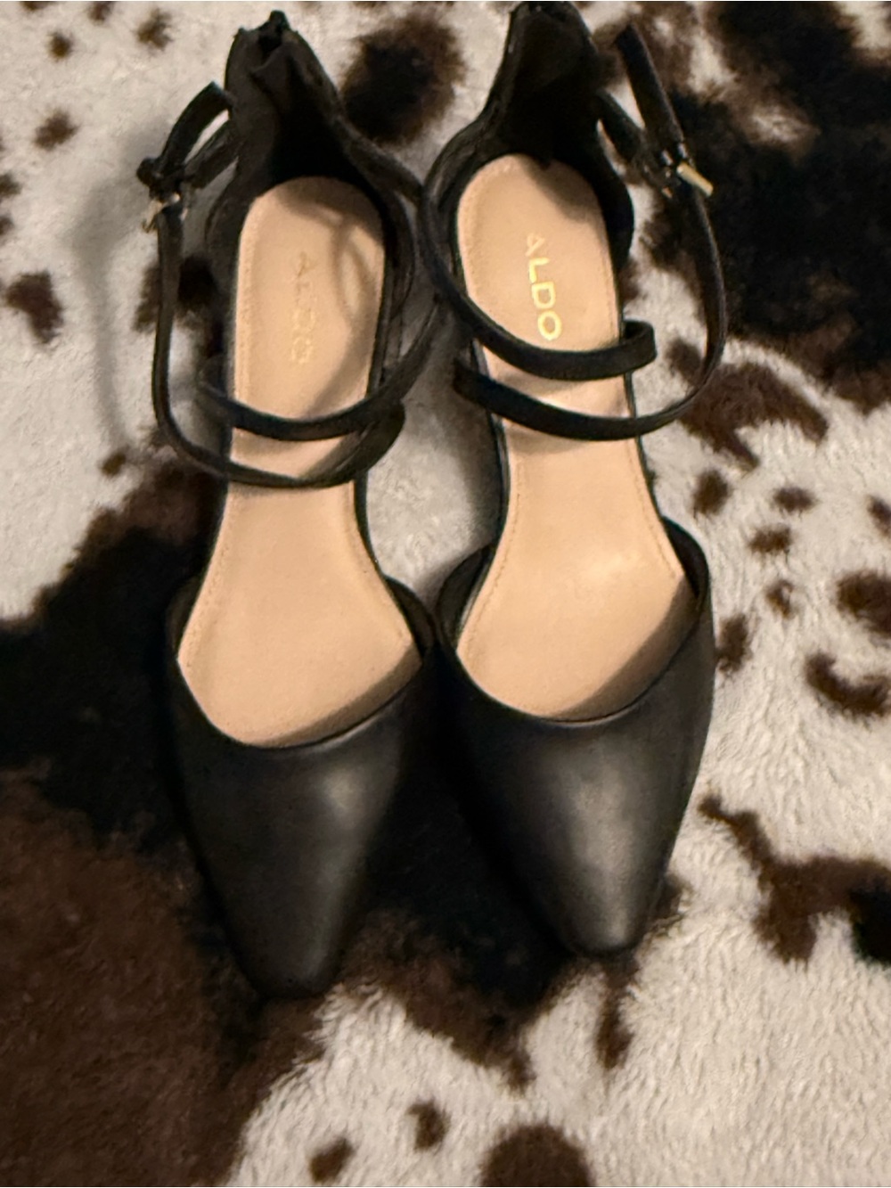 Aldo Black Pointed-Toe Double-Strap Heels